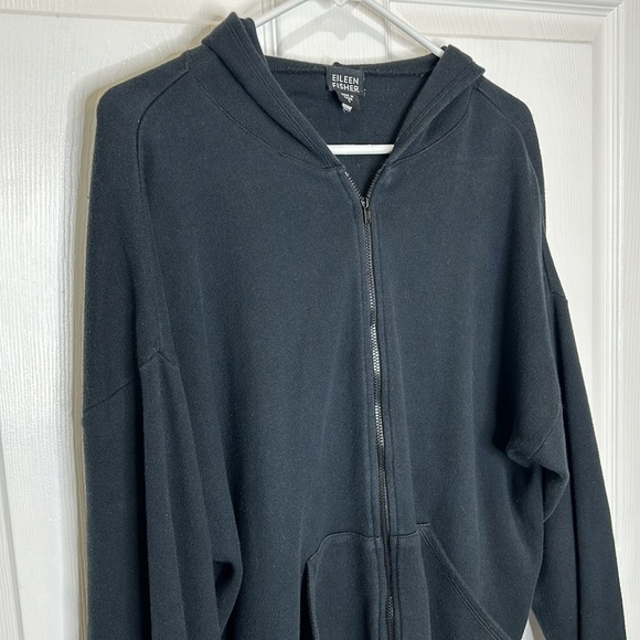 Eileen Fisher 100% Cotton Full Zip Hooded Jacket Women's Small‎ Black - Picture 3 of 6
